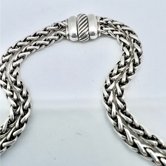 David Yurman Sterling Silver & 18k Gold Double Wheat Chain Donut Necklace - Picture 7 of 14